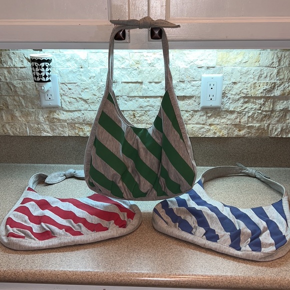 Cotton Striped red & gray, blue & grey, green & grey Purses boho bag triplets - Picture 17 of 17